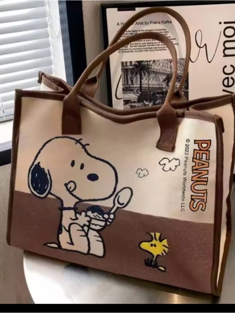 Peanuts Canvas Tote with Snoopy & Woodstock - Picture 2 of 5